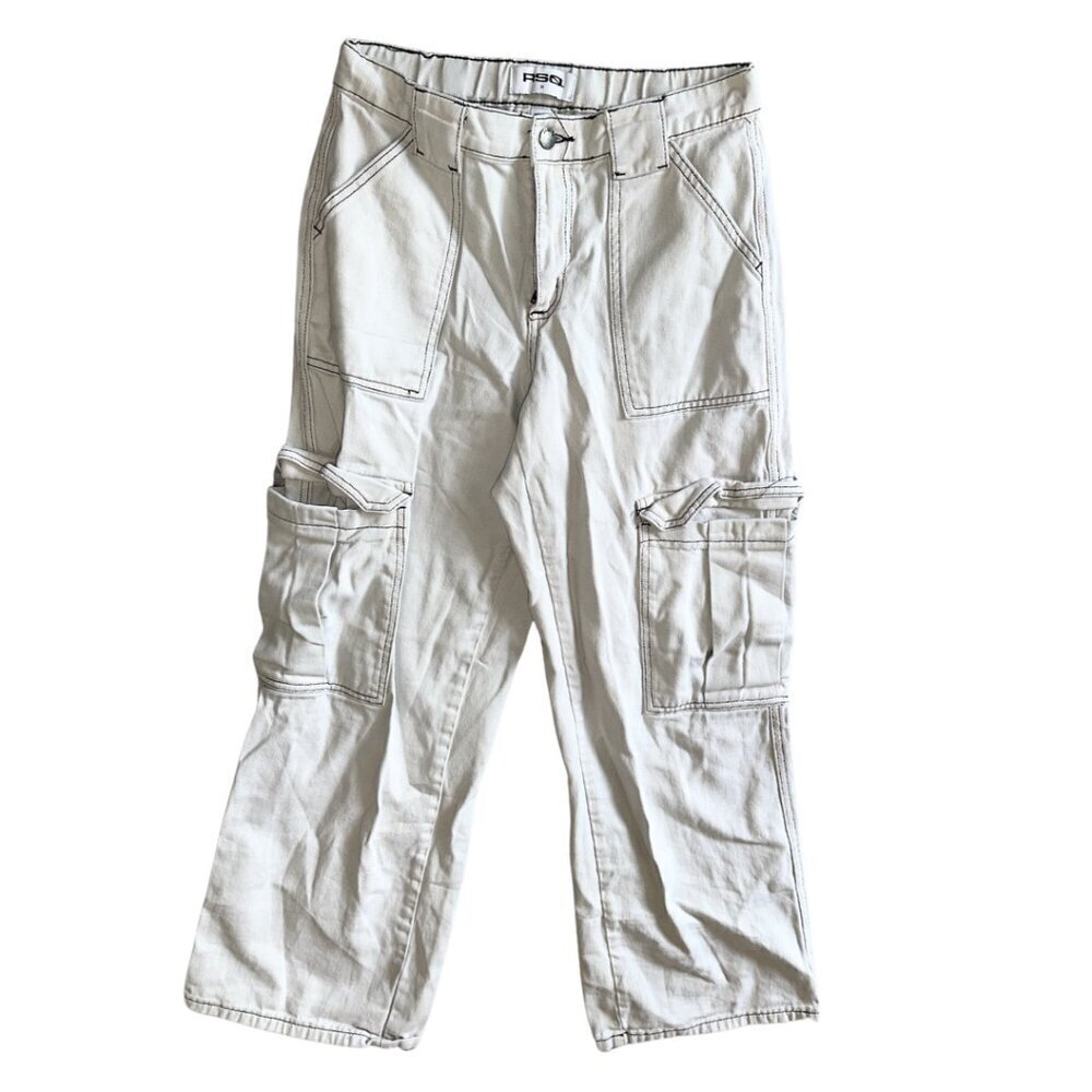 RSQ Women's Size 24 Off White Baggy Cargo pants High Rise Wide Leg - Picture 2 of 10